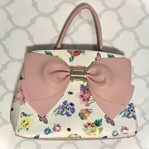 Betsey Johnson Floral Handbag with Pink Bow